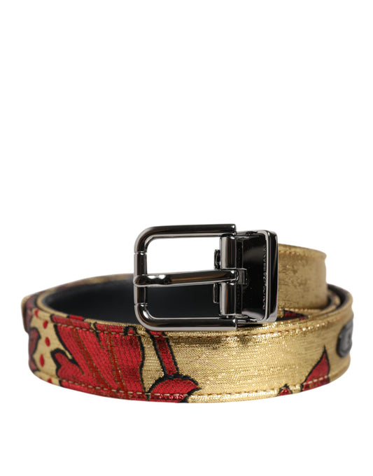 Dolce & Gabbana Gold Floral Jacquard Silver Metal Buckle Belt - ClickThatClicks 