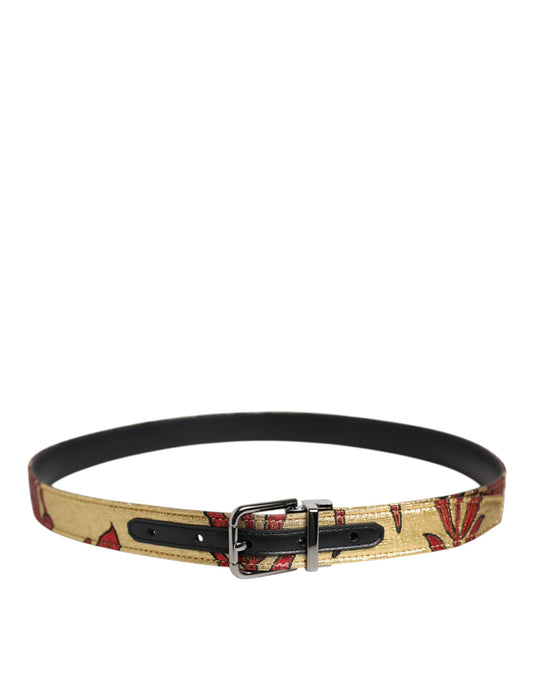 Dolce & Gabbana Gold Floral Jacquard Silver Metal Buckle Belt - ClickThatClicks 