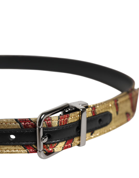Dolce & Gabbana Gold Floral Jacquard Silver Metal Buckle Belt - ClickThatClicks 