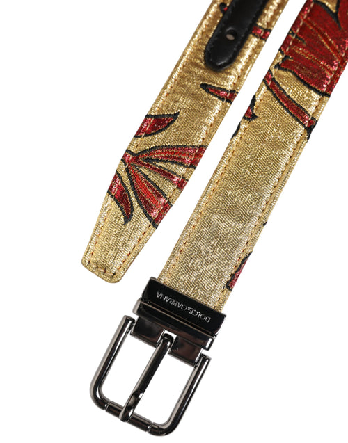 Dolce & Gabbana Gold Floral Jacquard Silver Metal Buckle Belt - ClickThatClicks 