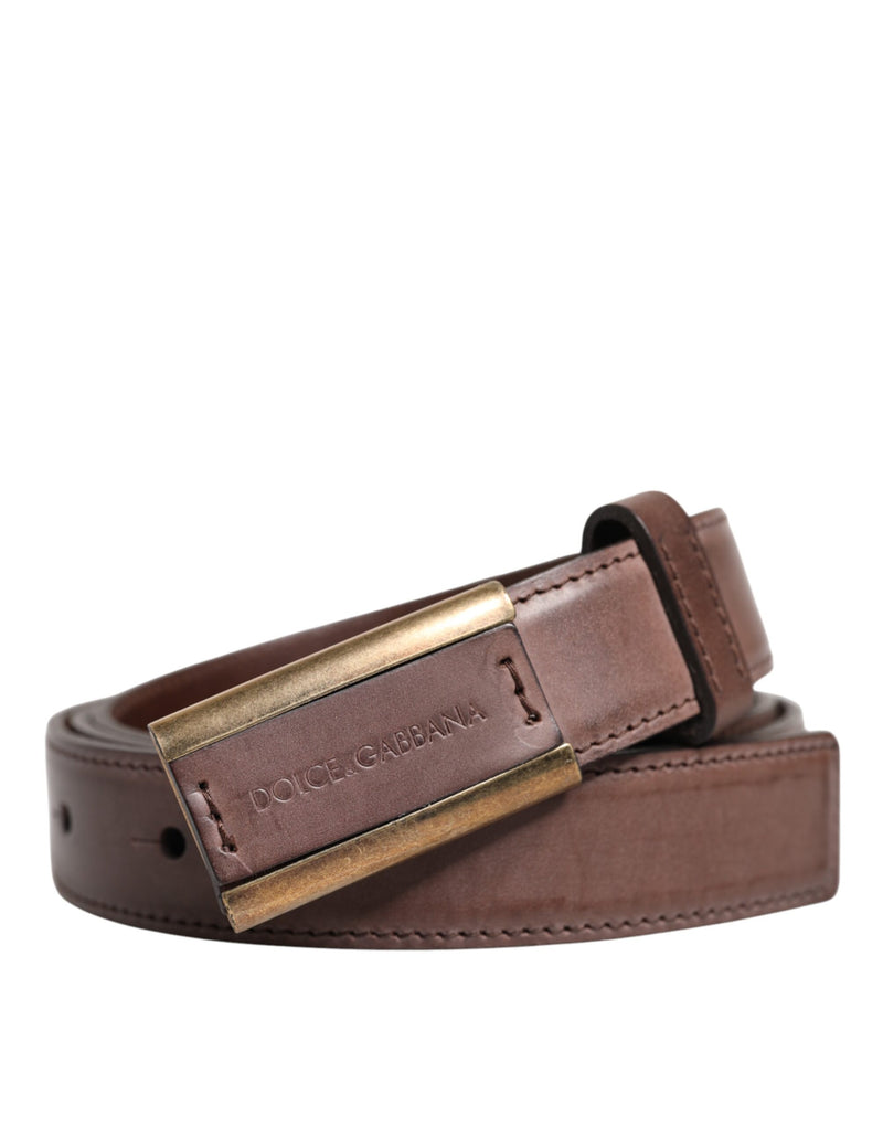 Dolce & Gabbana Brown Calf Leather Antique Buckle Belt - ClickThatClicks 