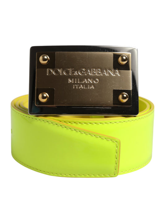 Dolce & Gabbana Yellow Green Classic Metal Logo Buckle Belt - ClickThatClicks 