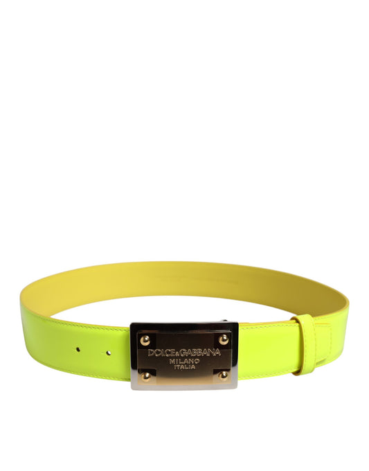Dolce & Gabbana Yellow Green Classic Metal Logo Buckle Belt - ClickThatClicks 
