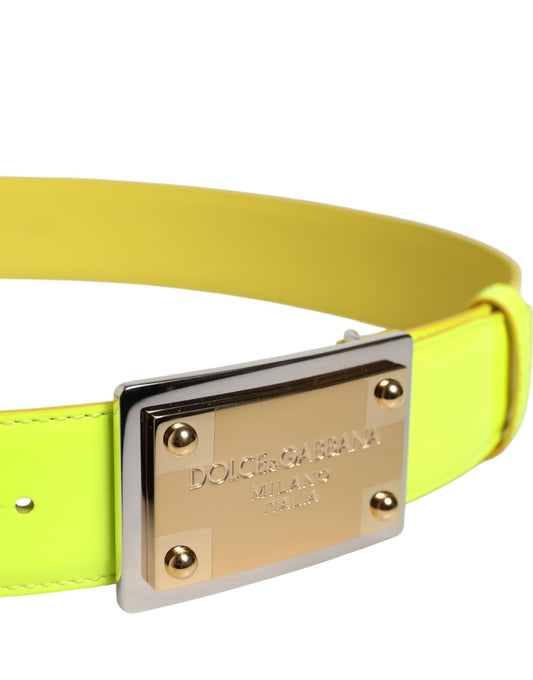 Dolce & Gabbana Yellow Green Classic Metal Logo Buckle Belt - ClickThatClicks 