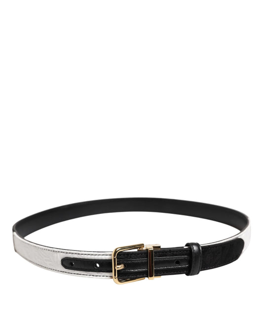 Dolce & Gabbana Black White Patchwork Gold Metal Buckle Belt - ClickThatClicks 