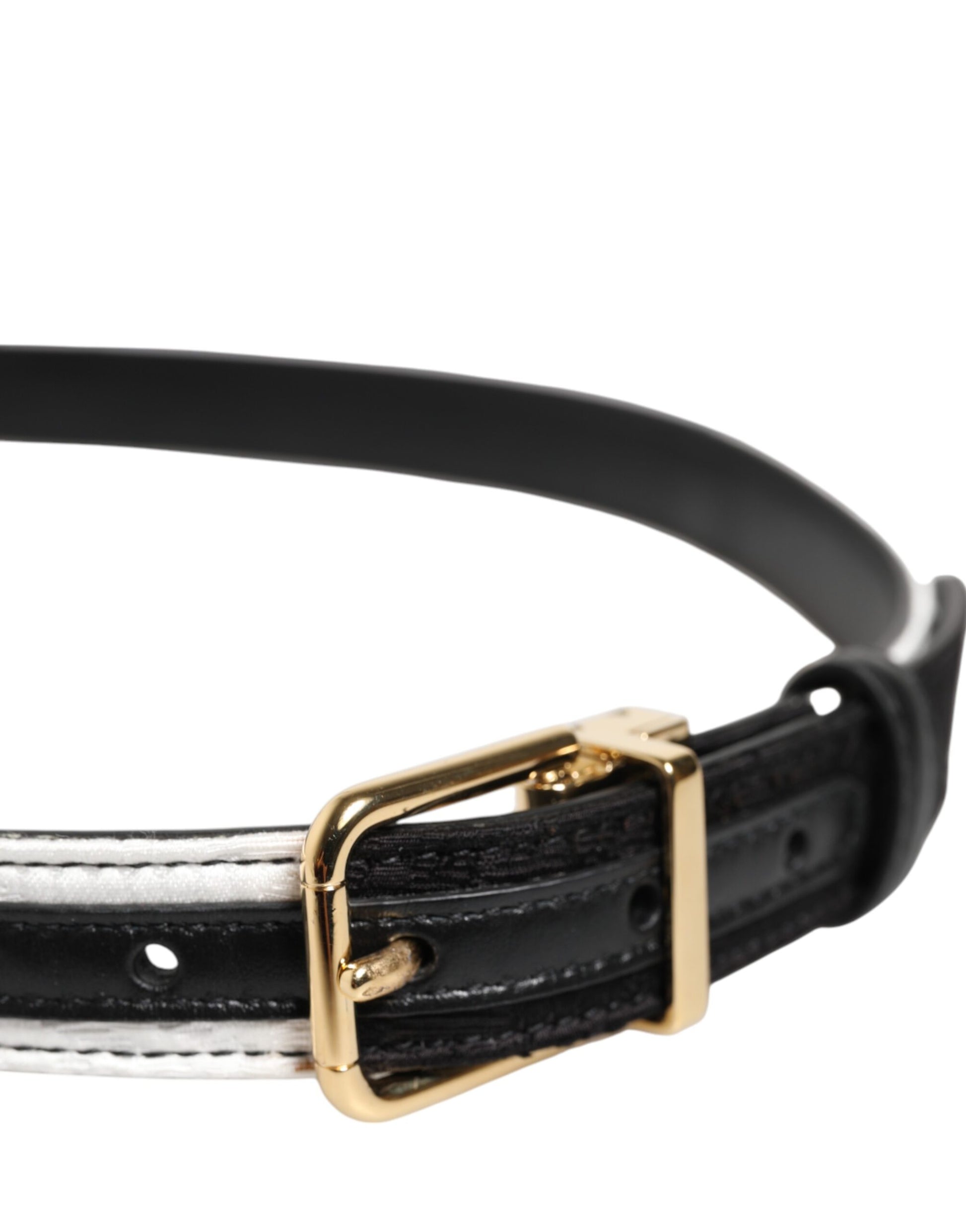Dolce & Gabbana Black White Patchwork Gold Metal Buckle Belt - ClickThatClicks 