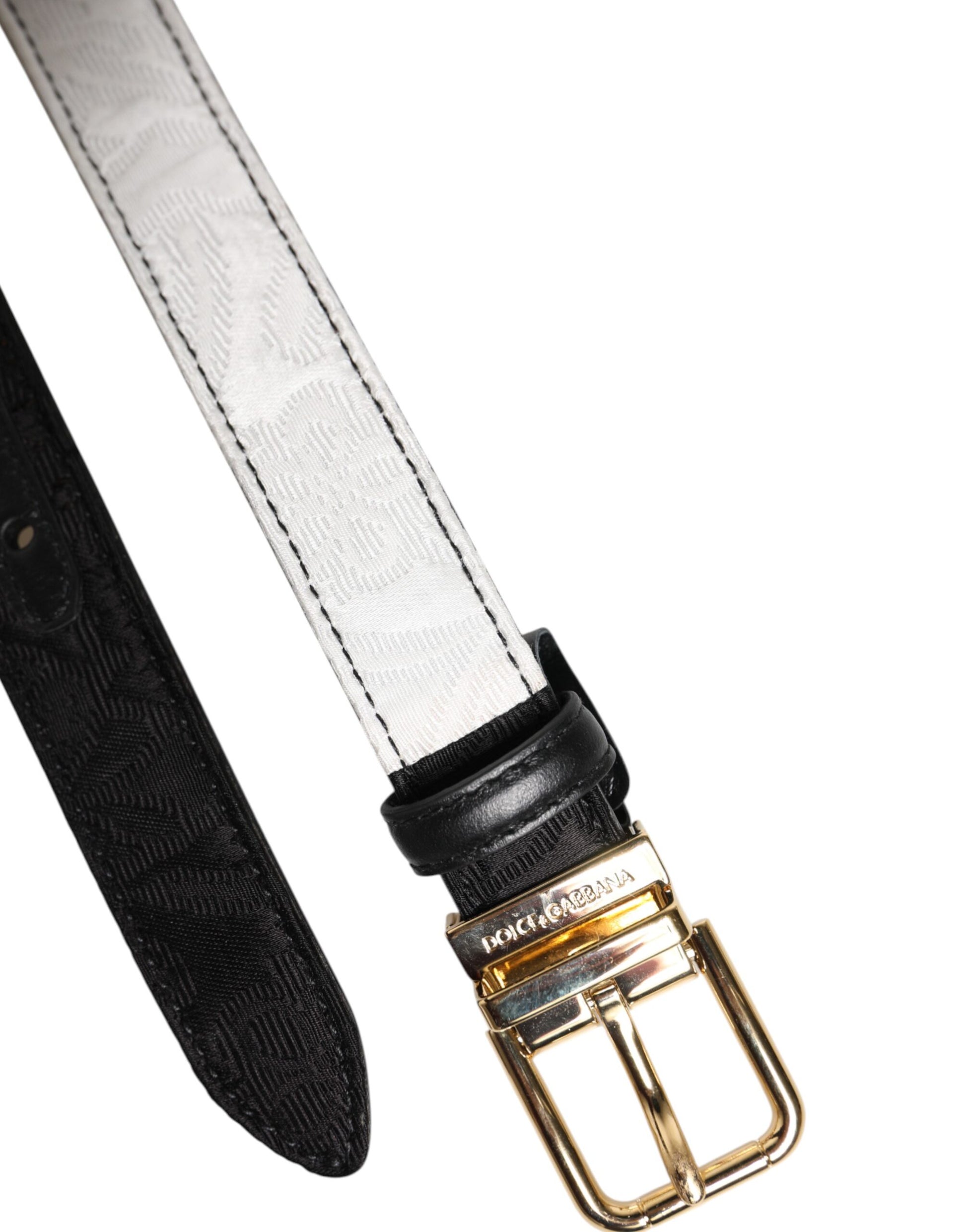 Dolce & Gabbana Black White Patchwork Gold Metal Buckle Belt - ClickThatClicks 