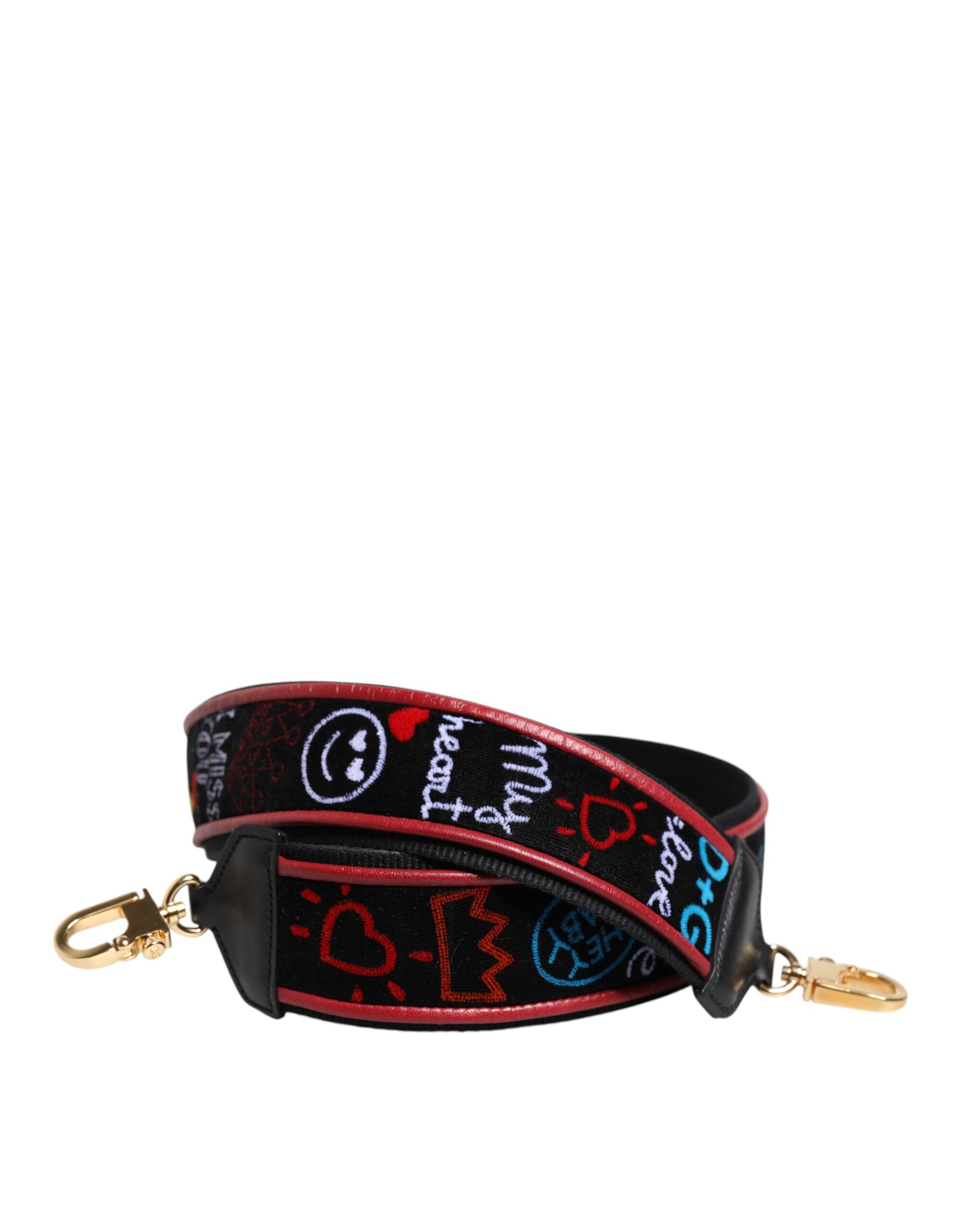 Dolce & Gabbana Black Cotton Printed Women Bag Accessory Shoulder Strap - ClickThatClicks 