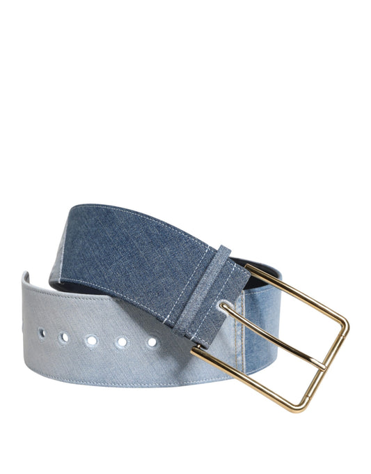 Dolce & Gabbana Two Tone Blue Denim Gold Metal Buckle Belt - ClickThatClicks 