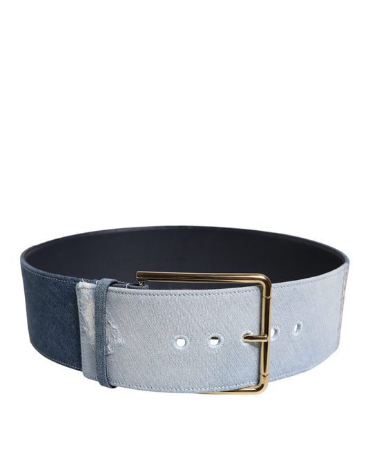 Dolce & Gabbana Two Tone Blue Denim Gold Metal Buckle Belt - ClickThatClicks 