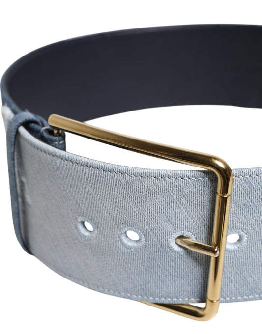 Dolce & Gabbana Two Tone Blue Denim Gold Metal Buckle Belt - ClickThatClicks 