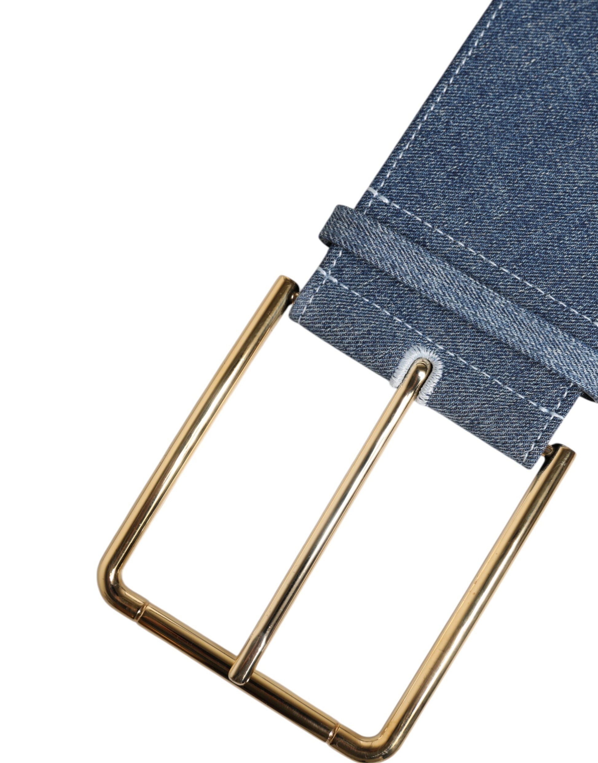 Dolce & Gabbana Two Tone Blue Denim Gold Metal Buckle Belt - ClickThatClicks 
