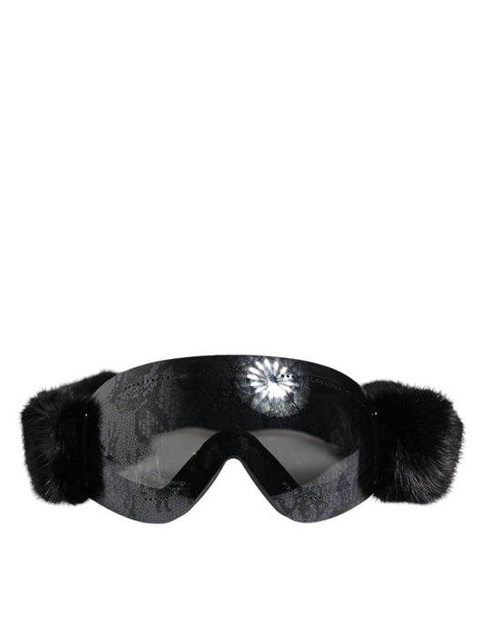 Dolce & Gabbana Black Bi0759 Lace Mirrored Ski Goggles Mask Sunglasses - ClickThatClicks 