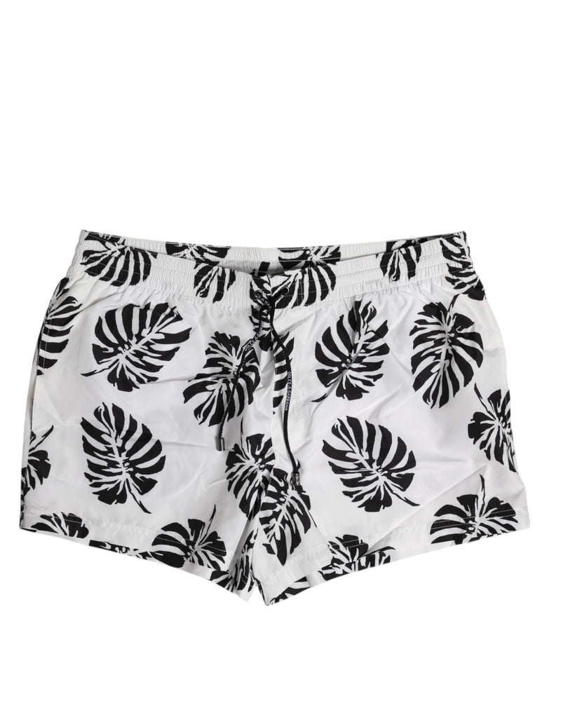 Dolce & Gabbana White Black Print Beachwear Shorts Swimwear