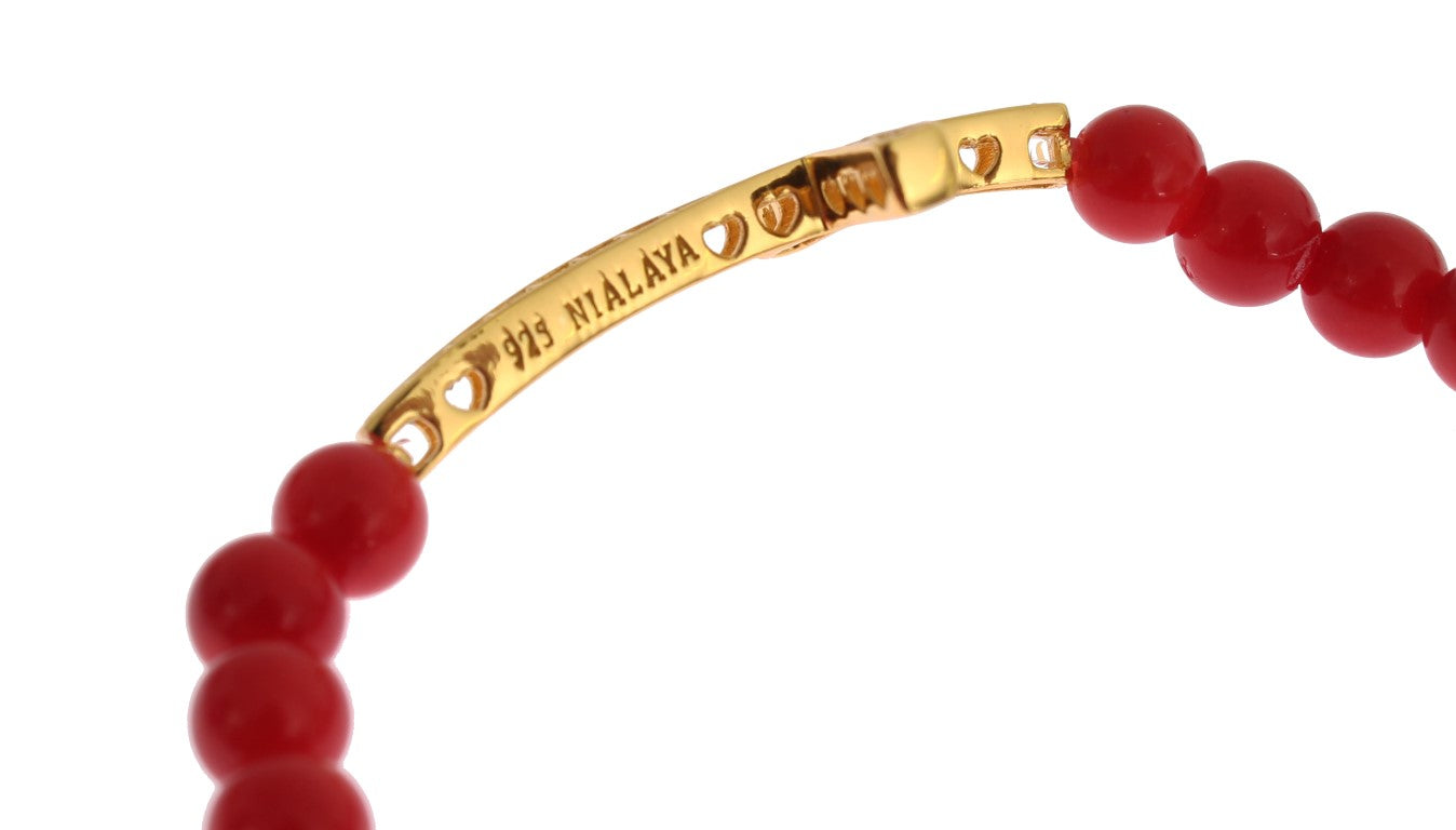 Nialaya Red Coral Gold CZ Cross 925 Silver Bracelet - ClickThatClicks 