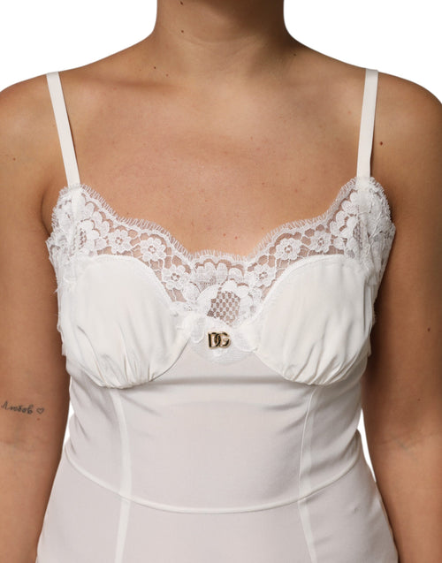 Dolce & Gabbana White Lace DG Logo Silk Dress Sleepwear - ClickThatClicks 