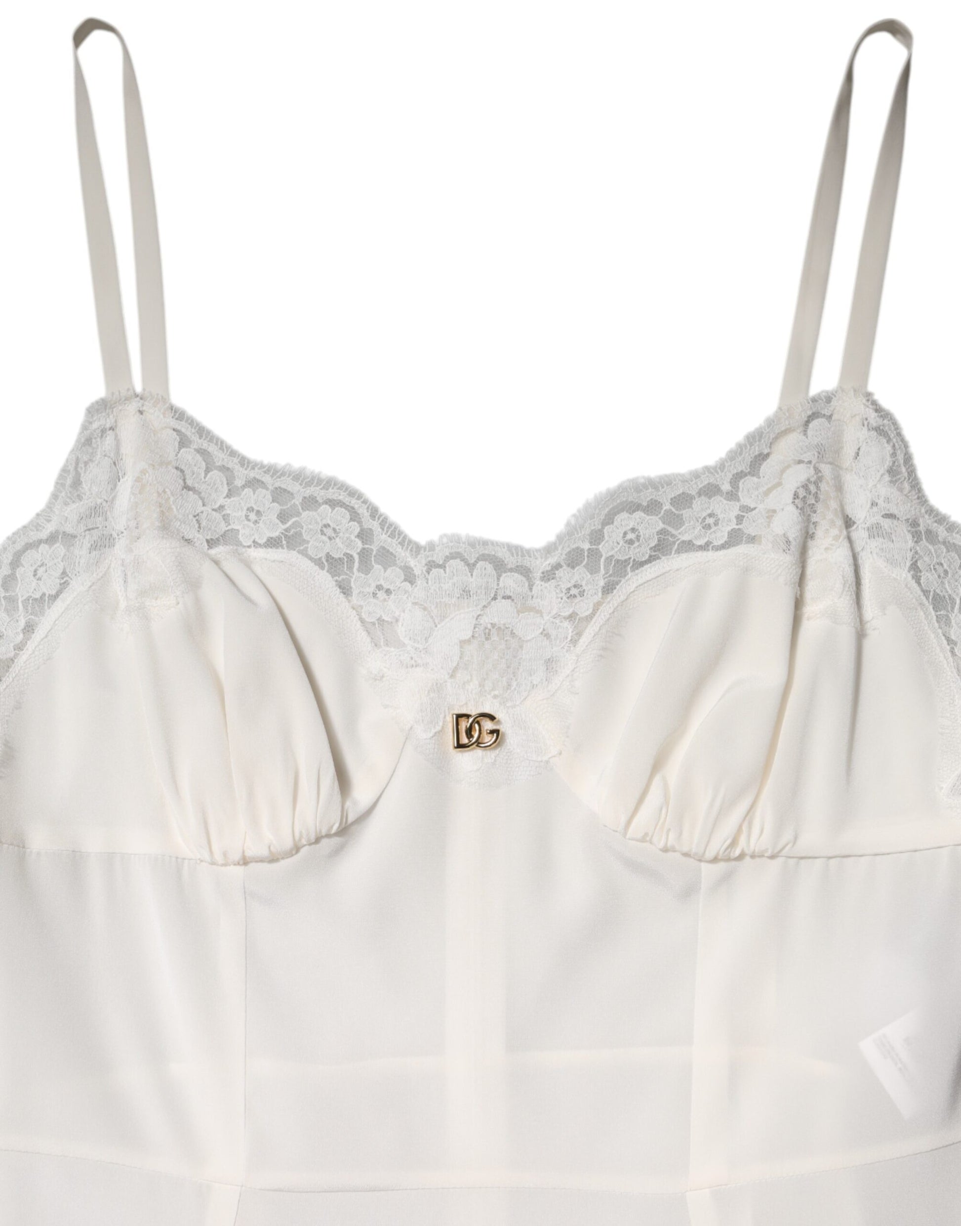 Dolce & Gabbana White Lace DG Logo Silk Dress Sleepwear - ClickThatClicks 