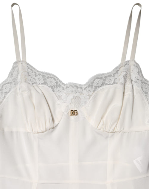 Dolce & Gabbana White Lace DG Logo Silk Dress Sleepwear - ClickThatClicks 