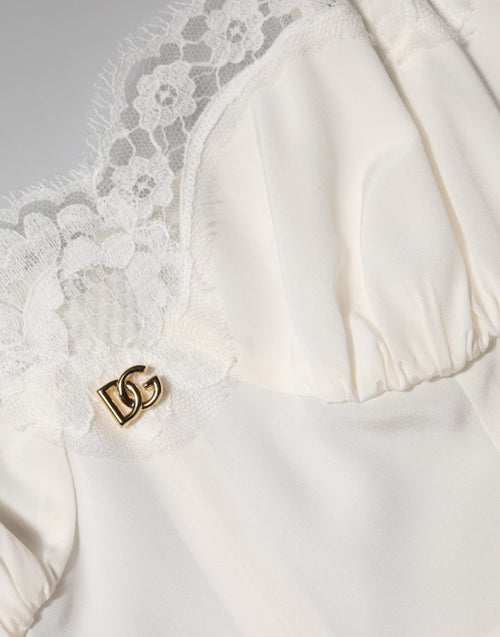 Dolce & Gabbana White Lace DG Logo Silk Dress Sleepwear - ClickThatClicks 