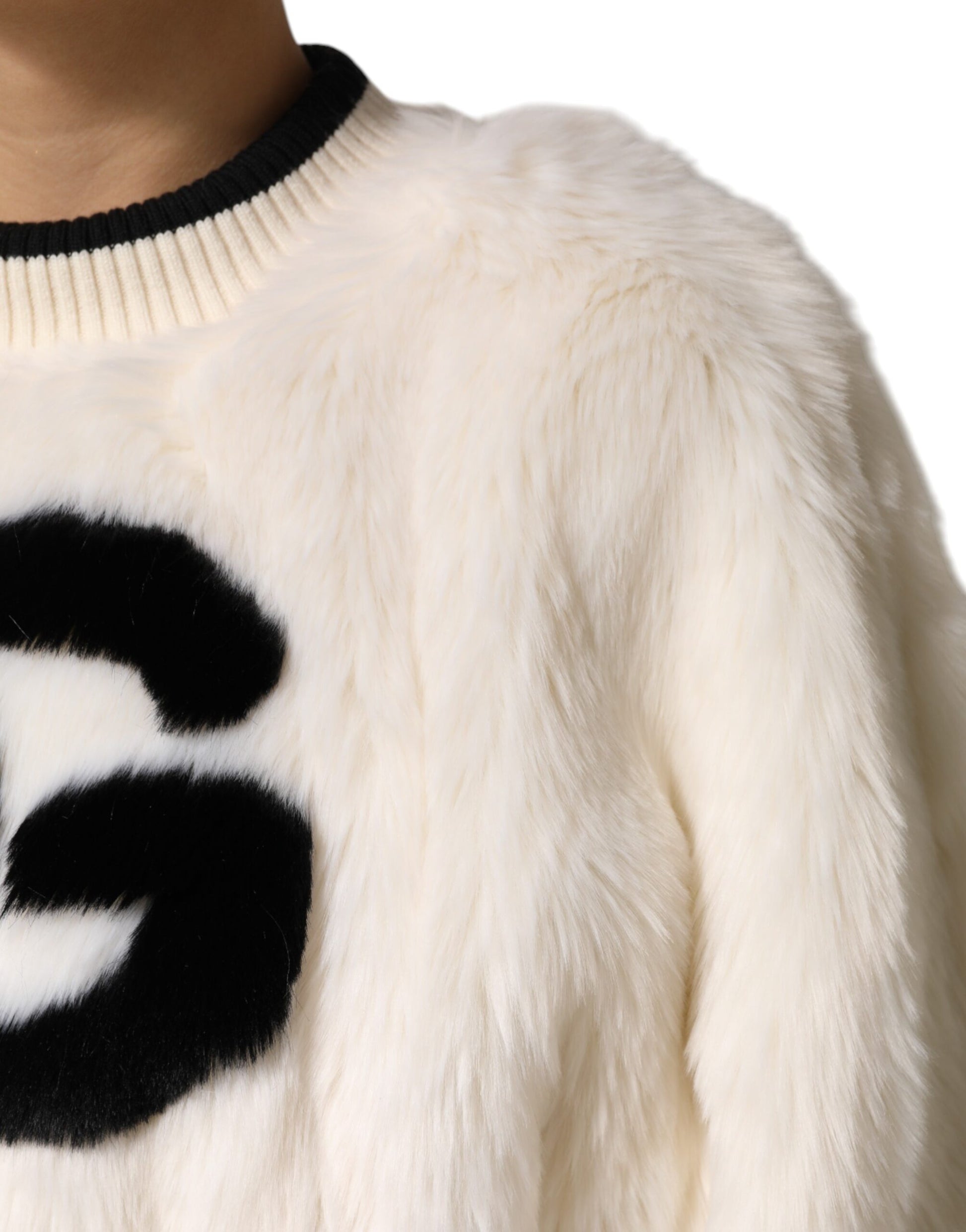 Dolce & Gabbana White Cropped Faux Fur DG Sweatshirt Sweater - ClickThatClicks 