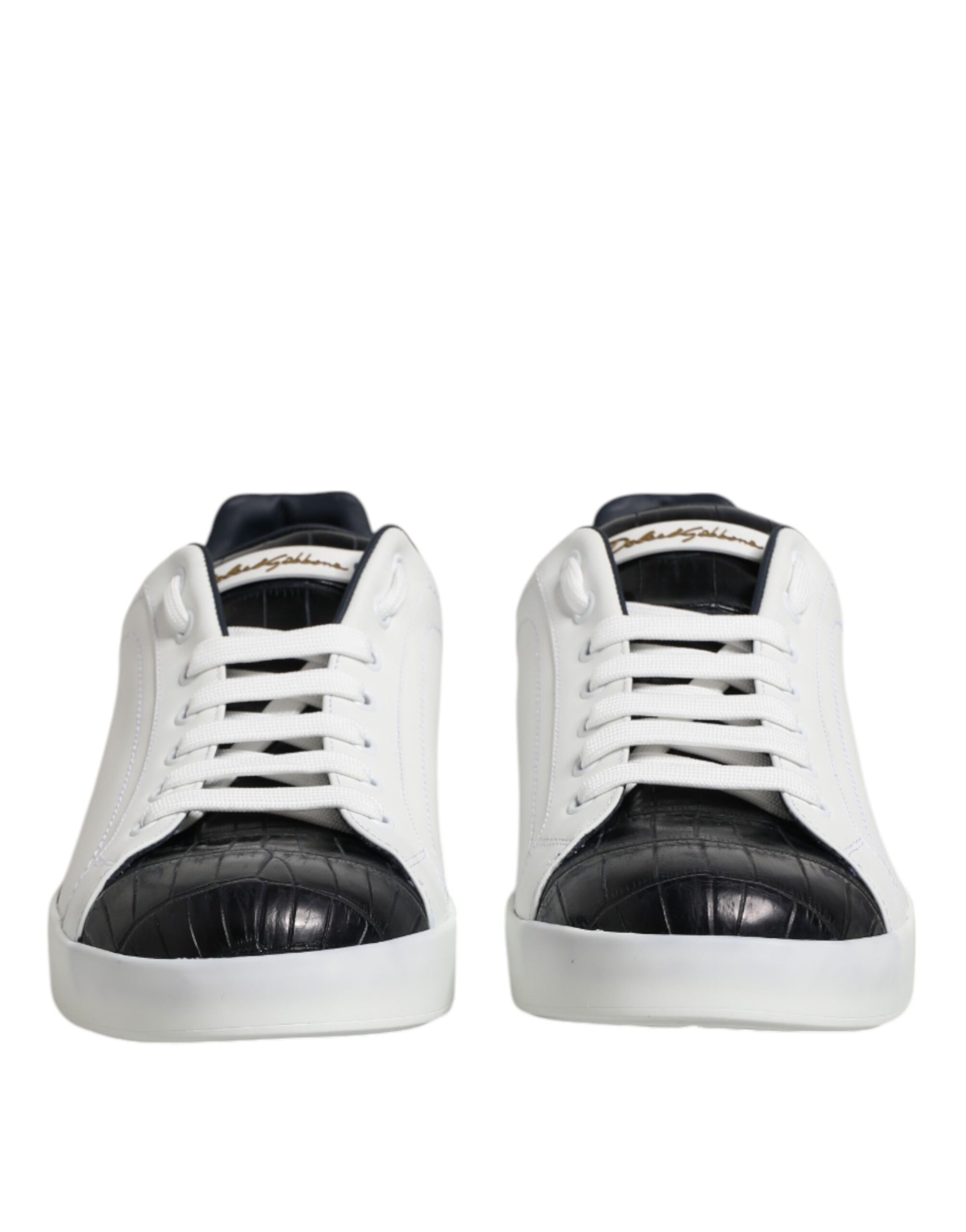 Dolce & Gabbana White Black Leather Portofino Sneaker Shoes - ClickThatClicks 