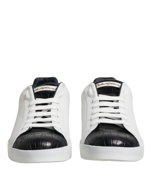 Dolce & Gabbana White Black Leather Portofino Sneaker Shoes - ClickThatClicks 
