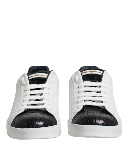 Dolce & Gabbana White Black Leather Portofino Sneaker Shoes - ClickThatClicks 