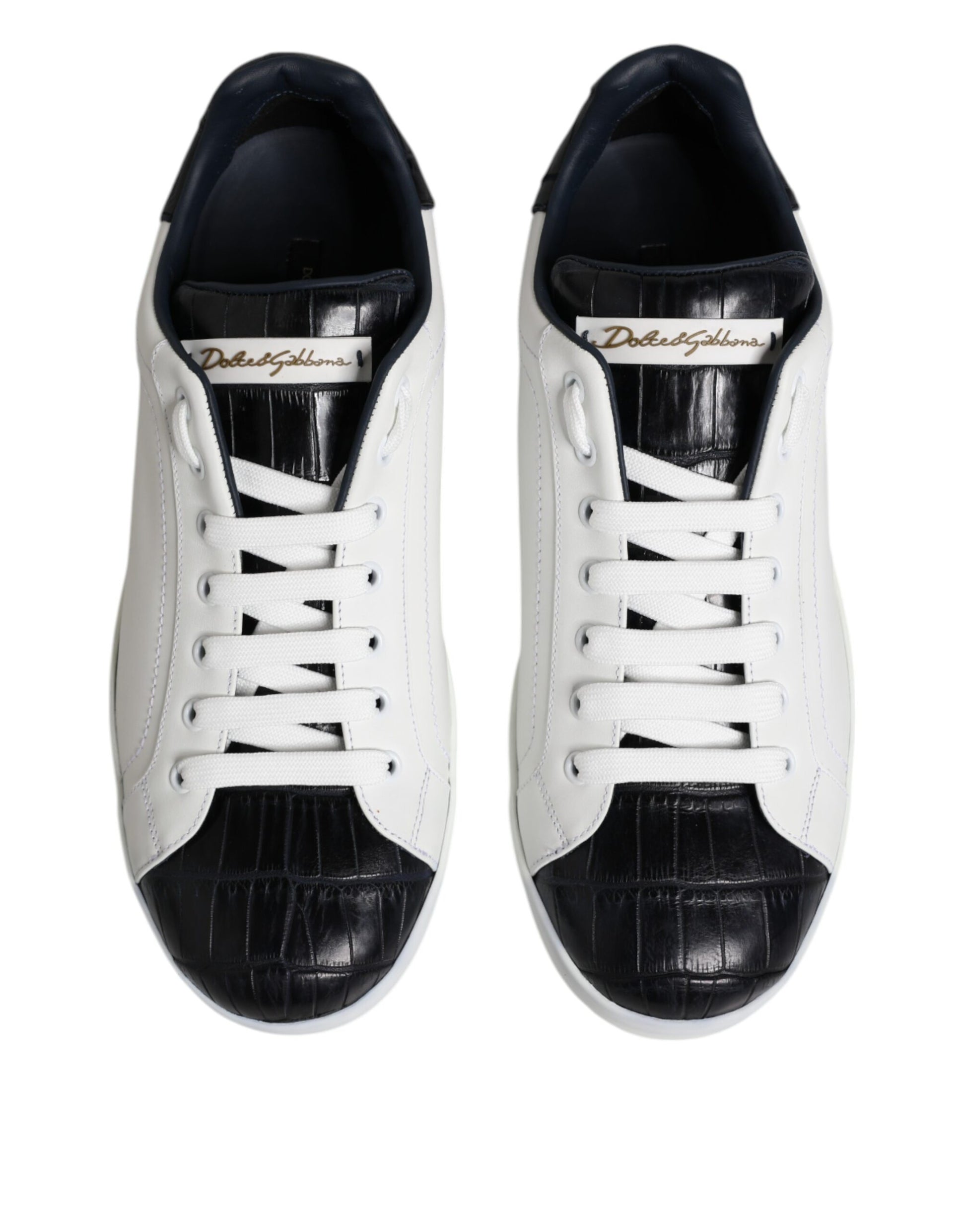 Dolce & Gabbana White Black Leather Portofino Sneaker Shoes - ClickThatClicks 
