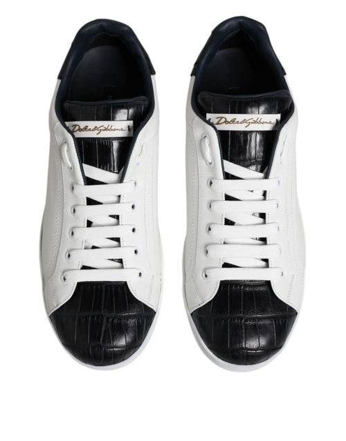 Dolce & Gabbana White Black Leather Portofino Sneaker Shoes - ClickThatClicks 