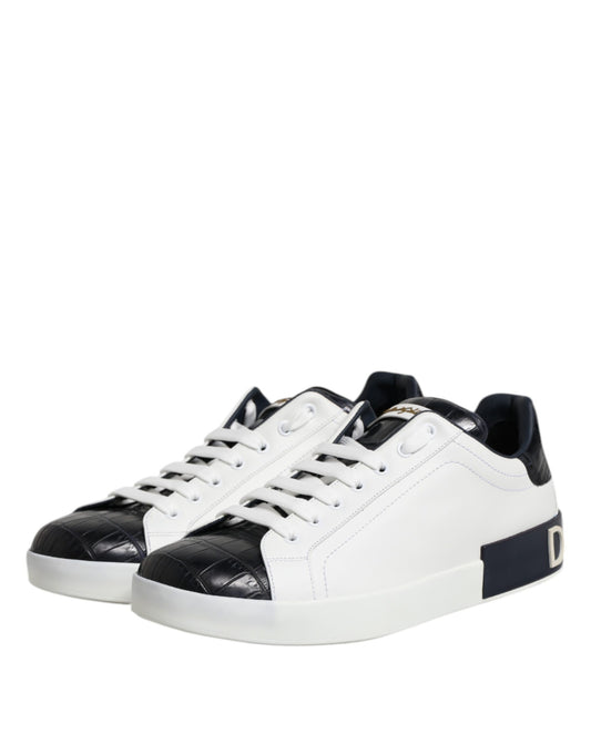 Dolce & Gabbana White Black Leather Portofino Sneaker Shoes - ClickThatClicks 