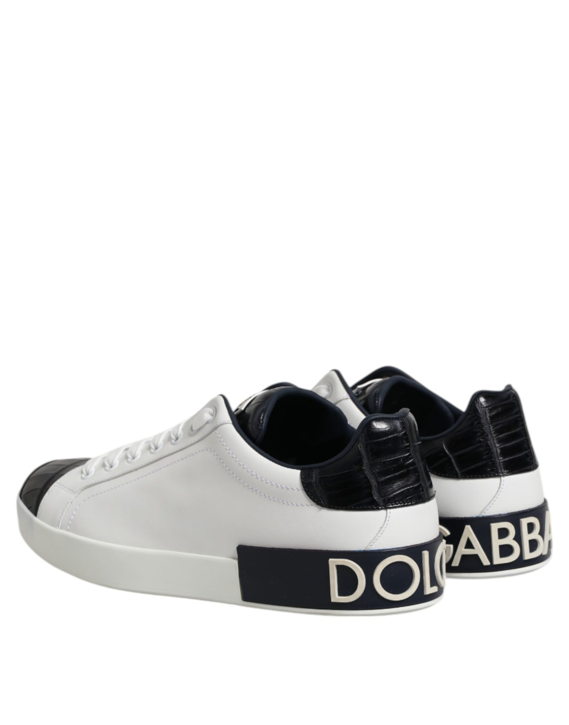 Dolce & Gabbana White Black Leather Portofino Sneaker Shoes - ClickThatClicks 