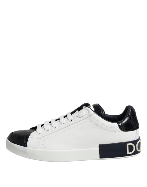 Dolce & Gabbana White Black Leather Portofino Sneaker Shoes - ClickThatClicks 