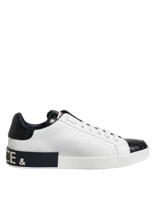 Dolce & Gabbana White Black Leather Portofino Sneaker Shoes - ClickThatClicks 