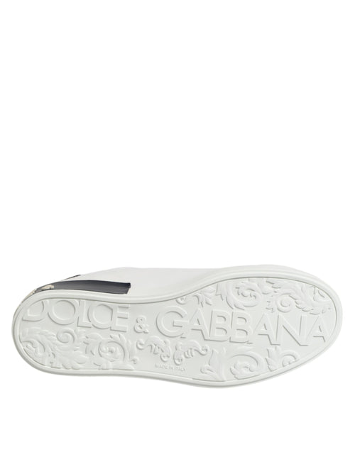 Dolce & Gabbana White Black Leather Portofino Sneaker Shoes - ClickThatClicks 