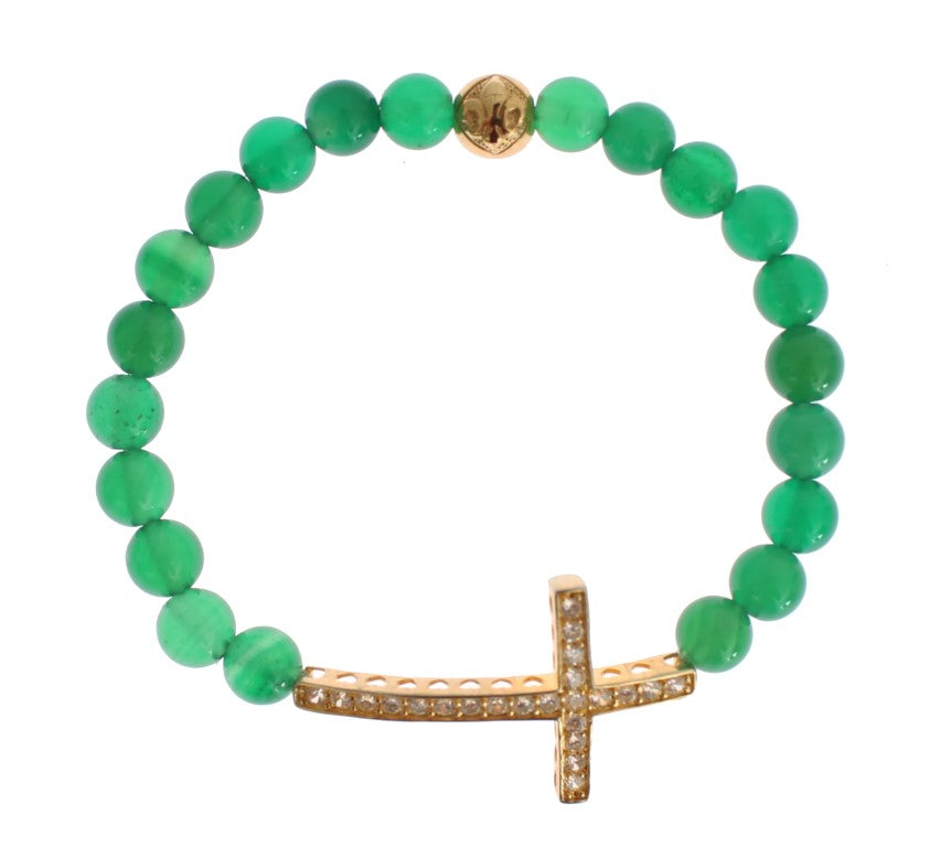 Nialaya Jade Stone Gold CZ Cross 925 Silver Bracelet - ClickThatClicks 
