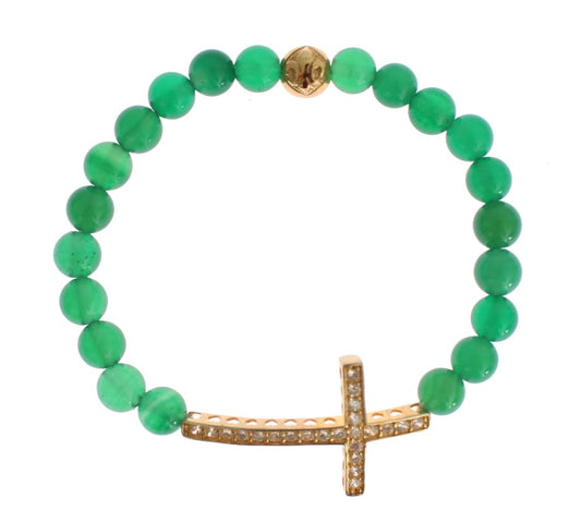 Nialaya Jade Stone Gold CZ Cross 925 Silver Bracelet - ClickThatClicks 
