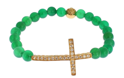 Nialaya Jade Stone Gold CZ Cross 925 Silver Bracelet - ClickThatClicks 