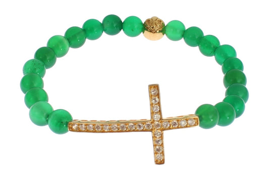 Nialaya Jade Stone Gold CZ Cross 925 Silver Bracelet - ClickThatClicks 