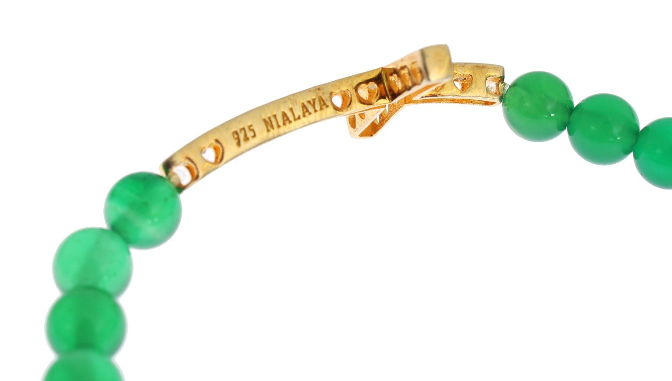 Nialaya Jade Stone Gold CZ Cross 925 Silver Bracelet - ClickThatClicks 