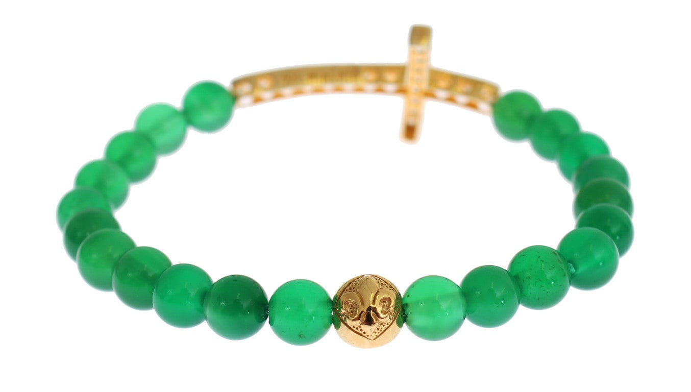Nialaya Jade Stone Gold CZ Cross 925 Silver Bracelet - ClickThatClicks 