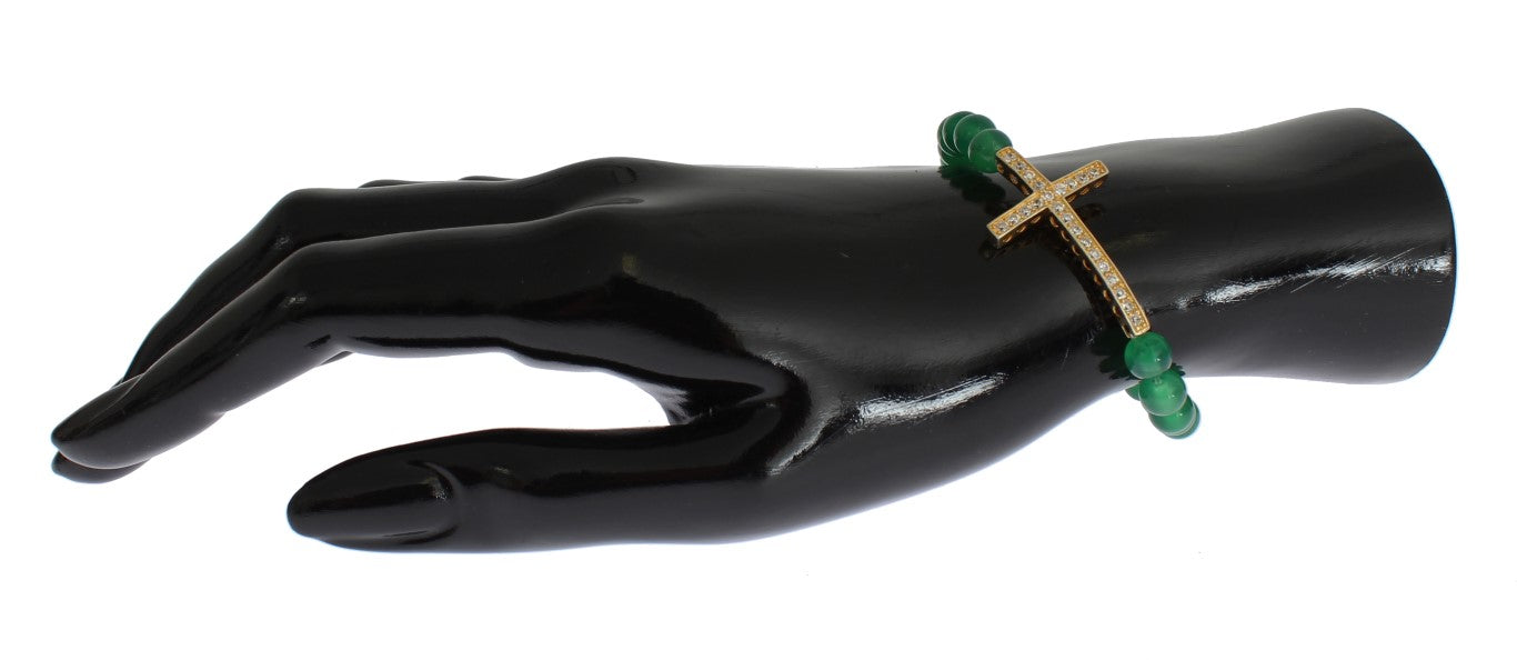 Nialaya Jade Stone Gold CZ Cross 925 Silver Bracelet - ClickThatClicks 