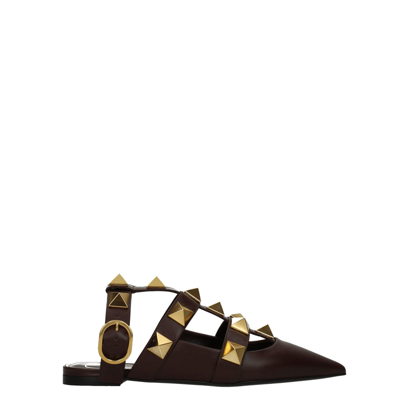 Valentino Garavani Brown Leather Flat Sandals