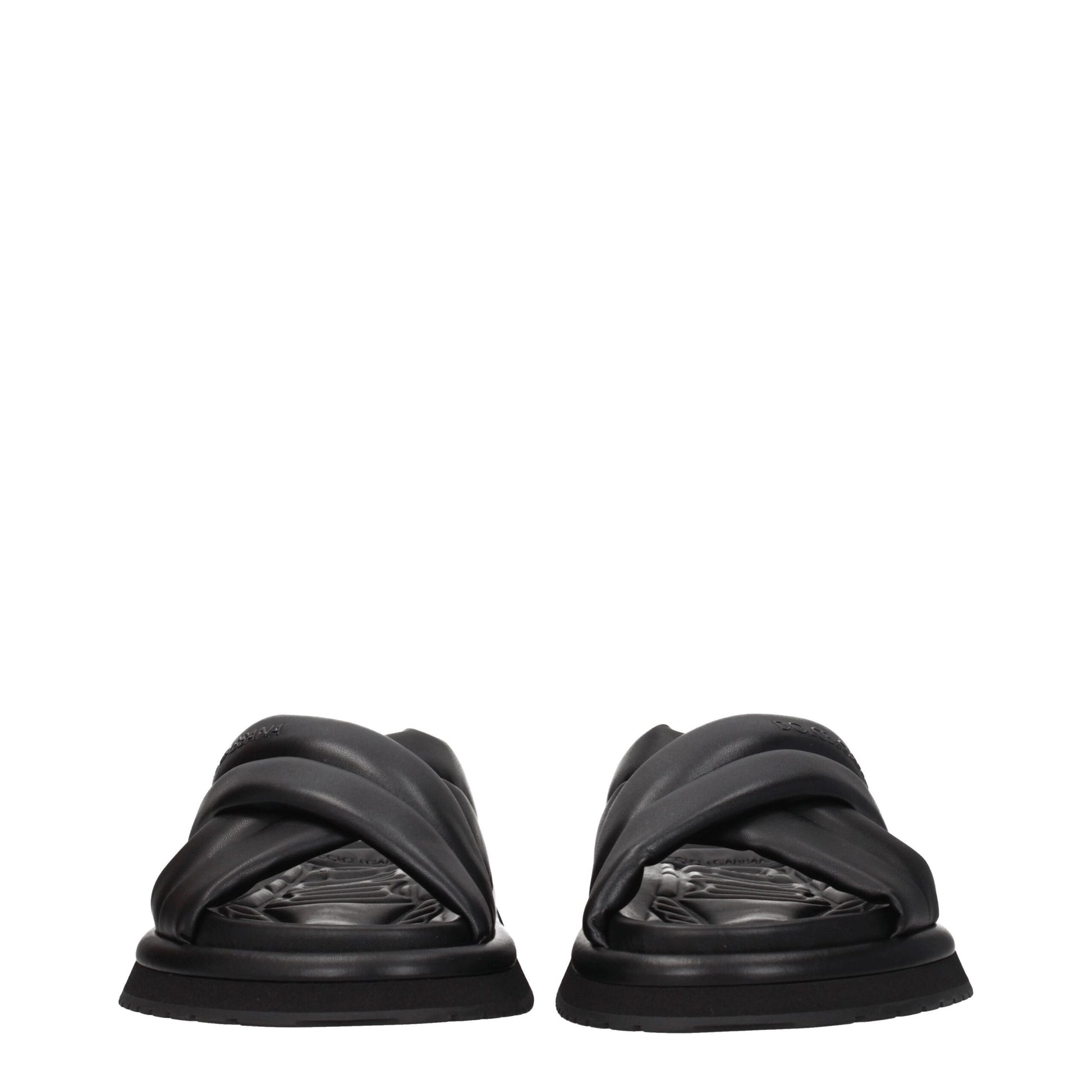 Dolce & Gabbana Black Leather Slippers - ClickThatClicks 