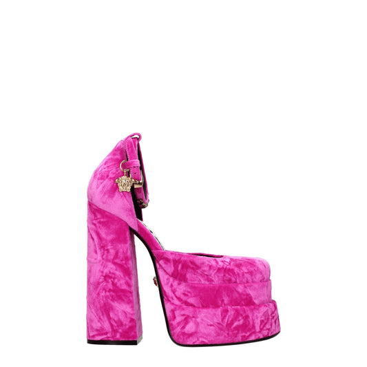 Versace Pink Velvet Platform Sandals - ClickThatClicks 