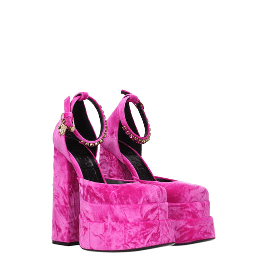 Versace Pink Velvet Platform Sandals - ClickThatClicks 