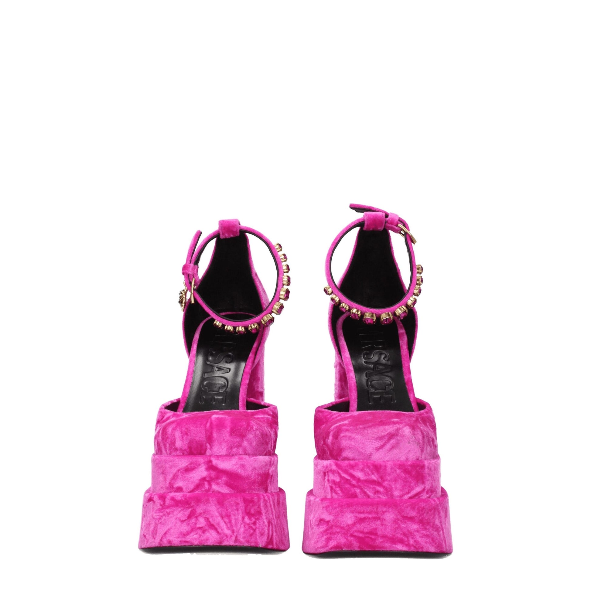 Versace Pink Velvet Platform Sandals - ClickThatClicks 