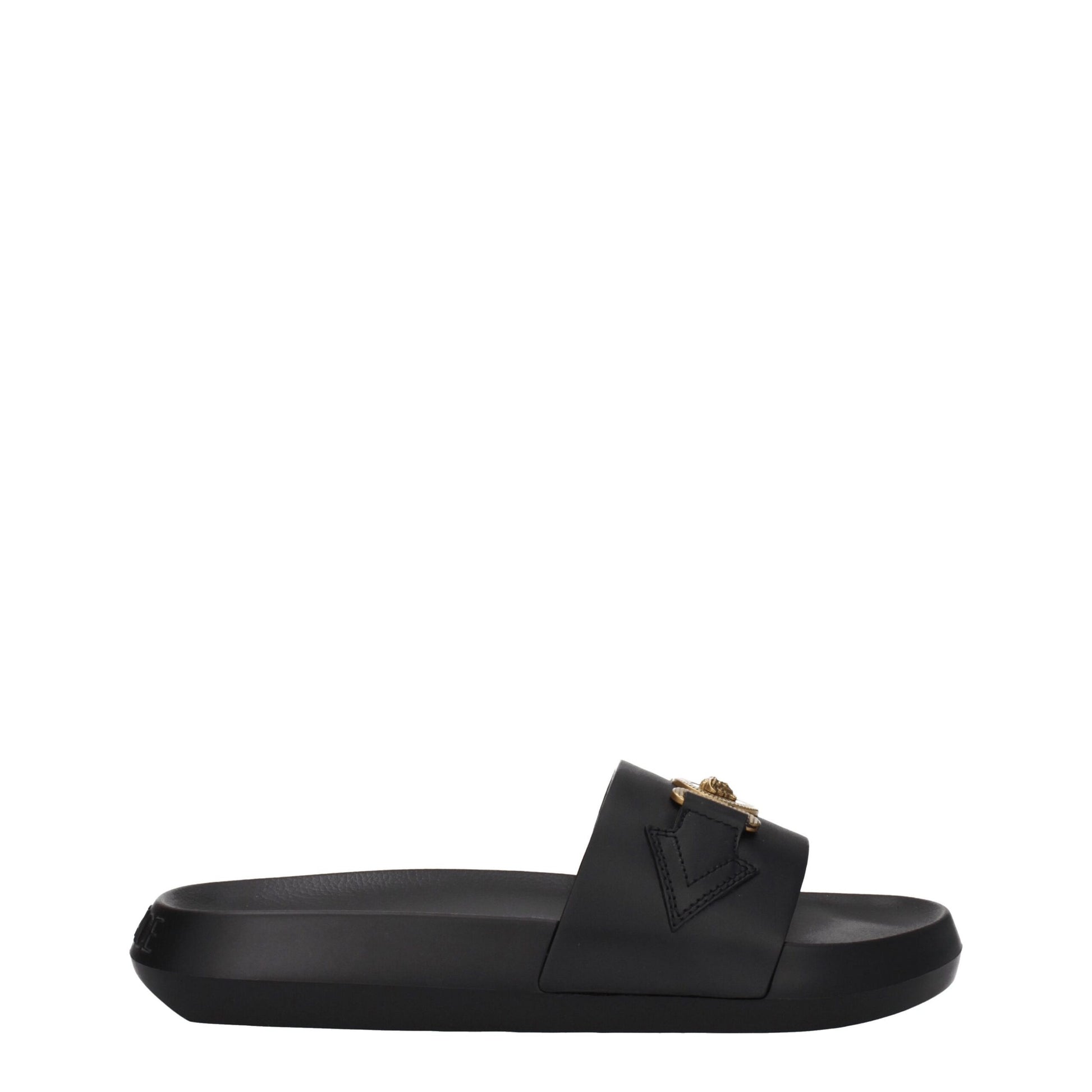 Versace Black Leather Slippers - ClickThatClicks 