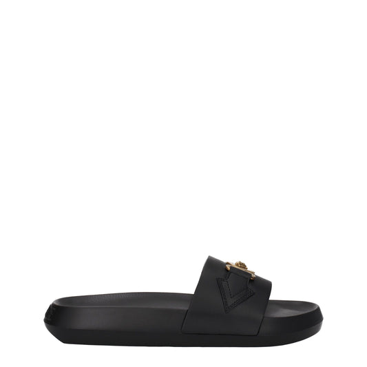 Versace Black Leather Slippers - ClickThatClicks 