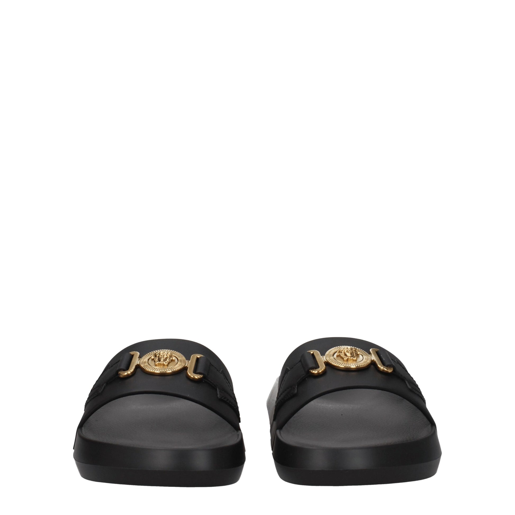 Versace Black Leather Slippers - ClickThatClicks 