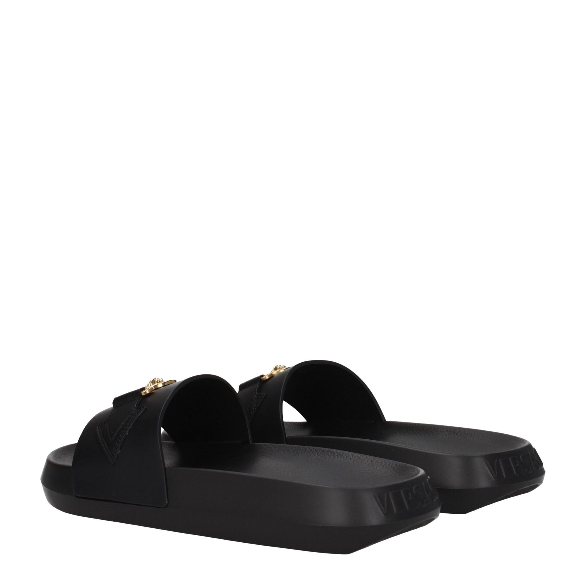 Versace Black Leather Slippers - ClickThatClicks 